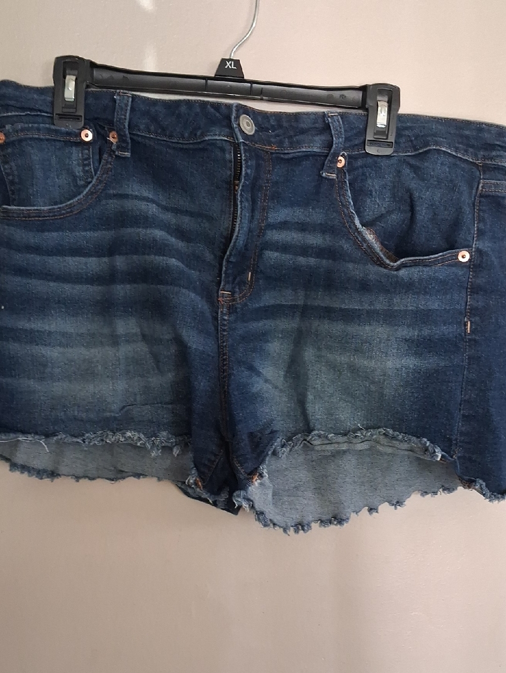 No Boundaries Dark Blue Frayed Hem Denim Shorts